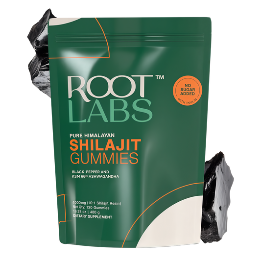 Root Labs Pure Himalayan Shilajit Gummies – 120 Count, Vegan & Sugar-Free Gummy Supplement with KSM-66 Ashwagandha, Gokshura, Ginseng & Black Musli – Energy, Vitality & Testosterone Support